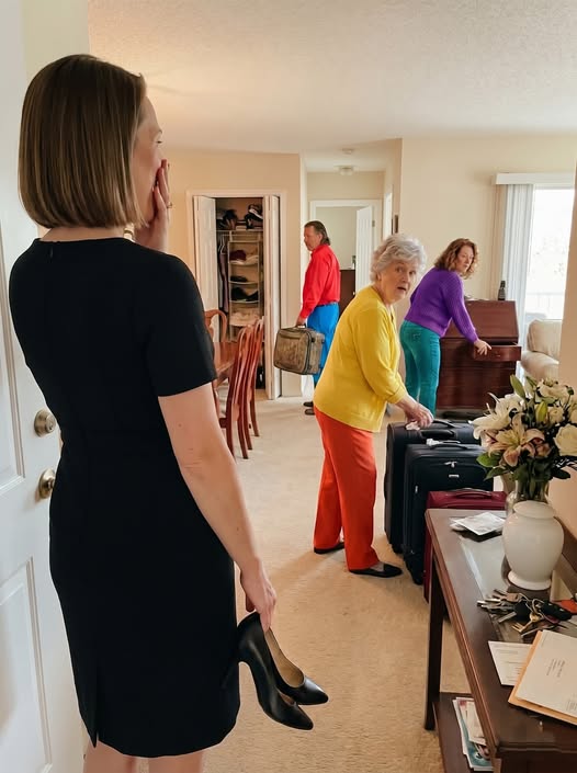 After my husband’s funeral, I returned home with my black dress still clinging to my skin. I opened the door… and found my mother-in-law and eight family members packing suitcases as if it were a hotel.