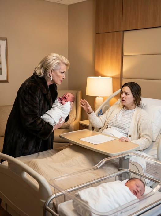 I had just survived an emergency C-section when my mother-in-law walked into my recovery suite, dropped adoption papers on my bed, and calmly told me she was taking my newborn son for her daughter. Then she called me unstable and tried to turn security against me. What she didn’t know was that I had spent years hiding who I really was—and the moment the chief recognized my name, the entire room changed.