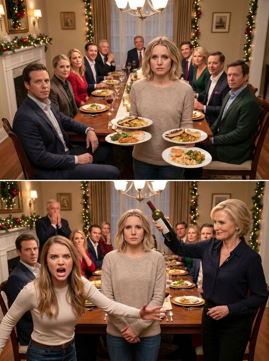 I arrived late to Christmas dinner and froze when I saw my sister serving 20 people alone while her in-laws sat there laughing. When her mother-in-law threw a glass of wine over her head, I jumped up. “What did you just do to my sister?”