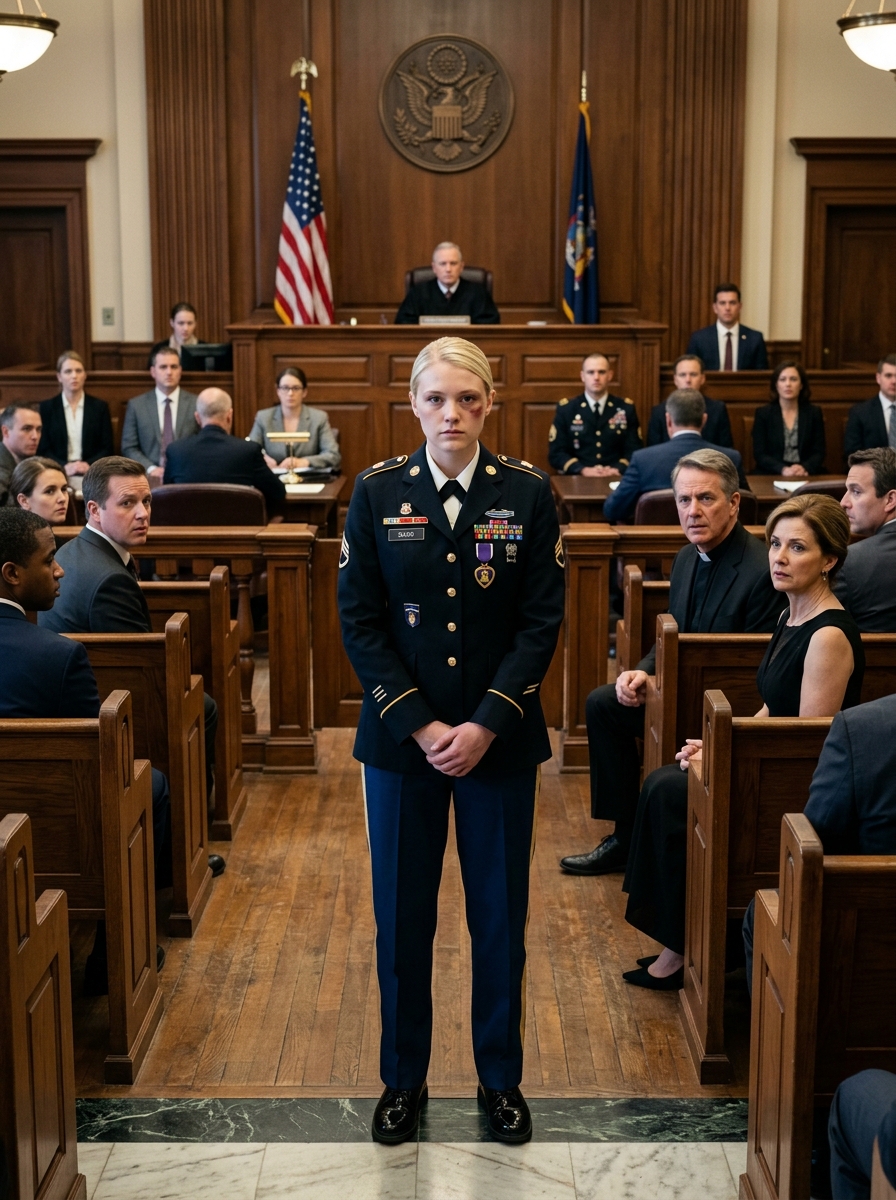 I walked into court in my Army uniform with a purple bruise under my eye. My father smiled from the front row because he was the one who put it there. “She’s unstable,” his lawyer said. “Combat broke her.” They wanted my grandfather’s farm taken from me “for my own good.” But when I plugged in the USB drive, the courtroom heard the slap that ended their lie.