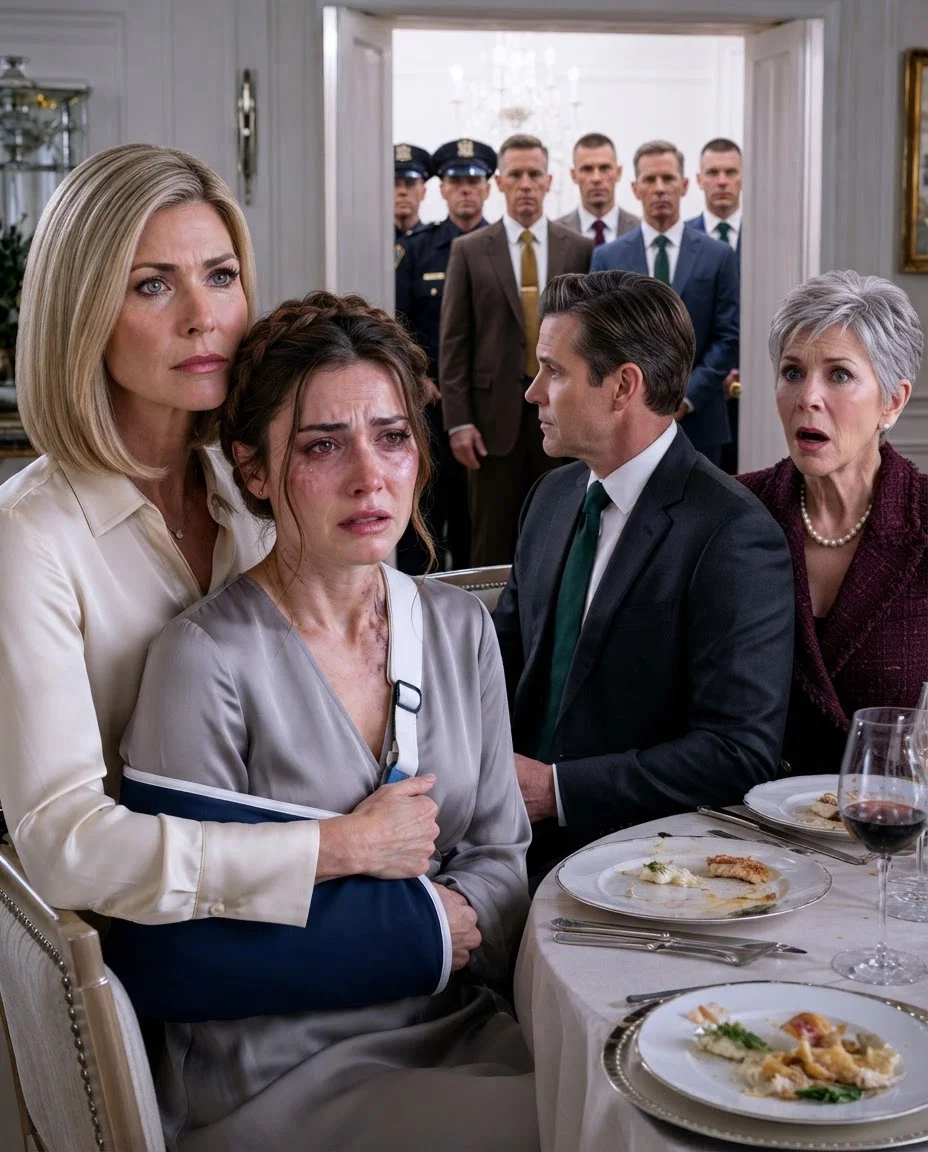 I came to my daughter’s dinner and saw her arm in a sling. Her mother-in-law laughed, “My son taught her obedience.” I sat beside her and made one call. Thirty minutes later, police and his company board were at the door.